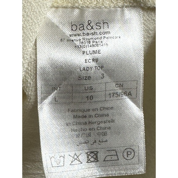 BA&SH PLUME EMBROIDERED Size 3/ Large Boho BLOUSE In Ecru Cream 3/4 Sleeve - Picture 7 of 10